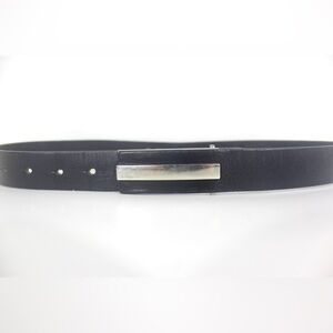 Vintage Smooth Black Leather Belt Large Flat Front No Buckle Buckleless Holland